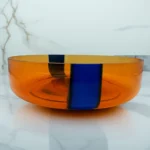 Vase bas "Zenith" en verre de Murano couleur ambre et bleu - V. Nason & C.