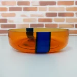 Vase bas "Zenith" en verre de Murano couleur ambre et bleu - V. Nason & C.